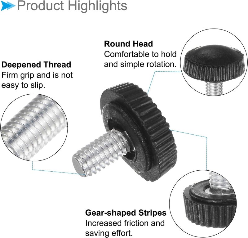 CoCud Thumb Screw Knurled Knobs, M4 x 8mm Male Thread, Black Round Head Clamping Screw Threaded Stud Hand Knobs Grip, (Applications: for Machinery Lathes), 20-Pieces - Image 5